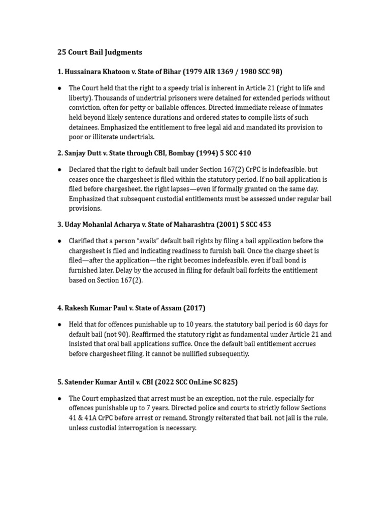 Key Bail Judgments in Indian Law | PDF | Bail | Misconduct