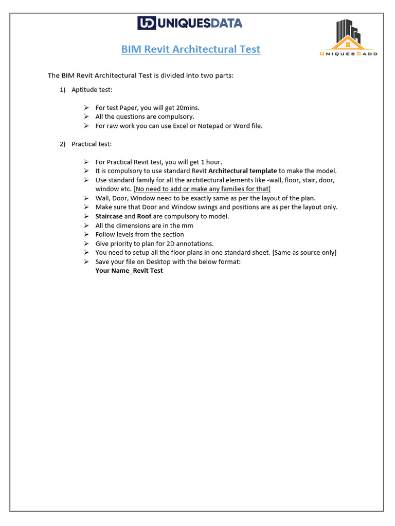 BIM Revit Architectural Test - Uniquescadd | PDF