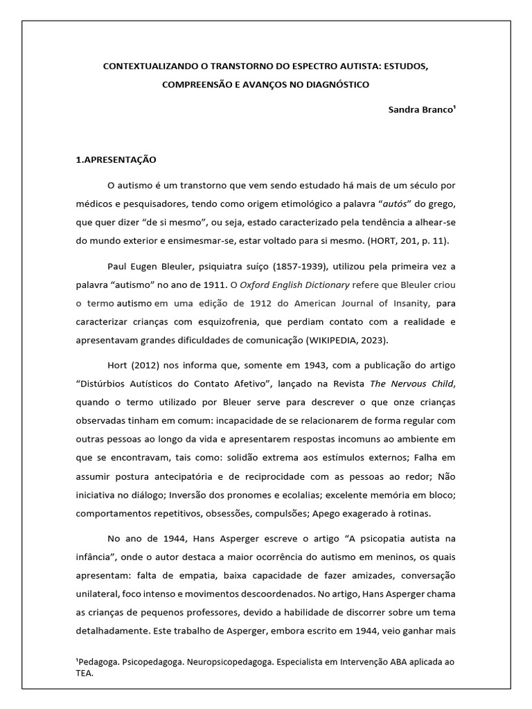 Compreendendo o Transtorno do Espectro Autista | PDF | Autismo ...