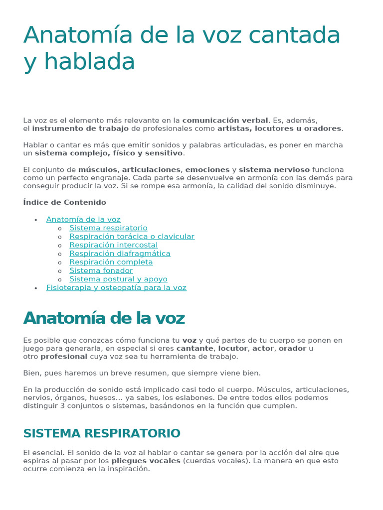 Anatomía de la Voz: Respiración y Fonación | PDF | Sistema respiratorio ...