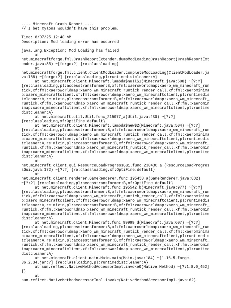 Minecraft Mod Loading Error Report | PDF | Java (Programming Language ...