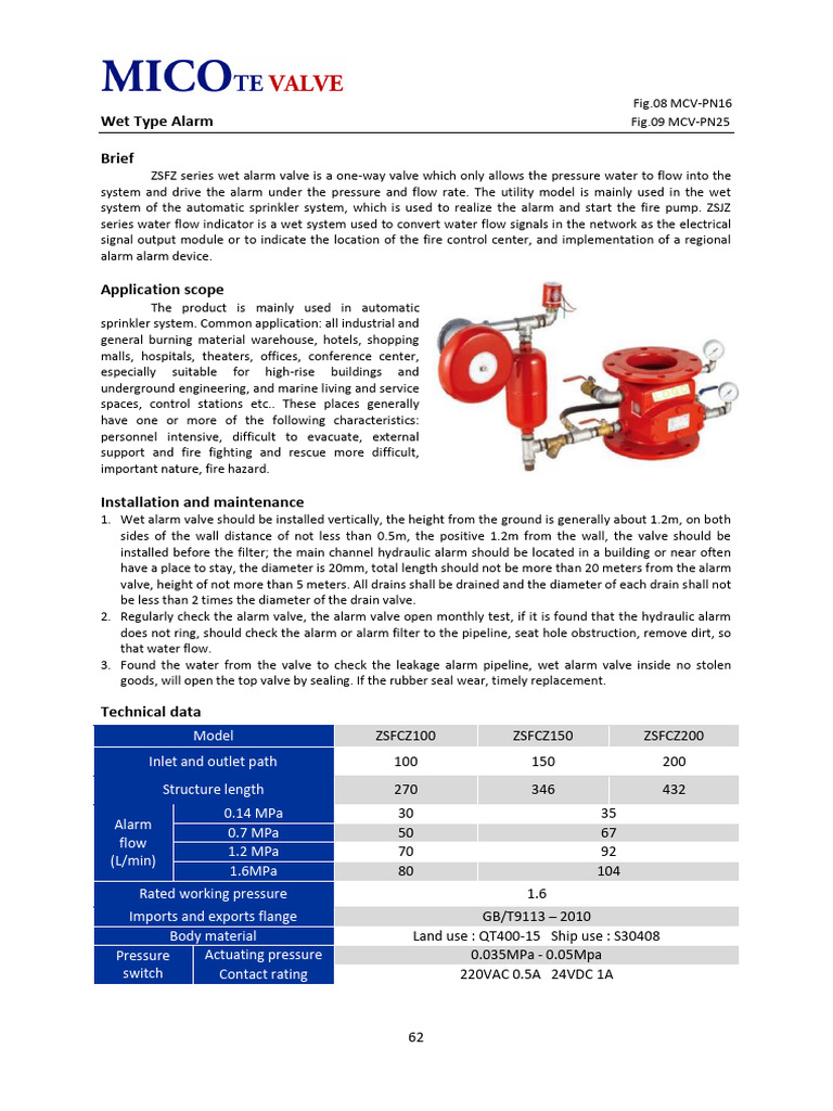 MCV Wet Alarm Valve for Fire Systems | PDF | Valve | Fire Sprinkler System