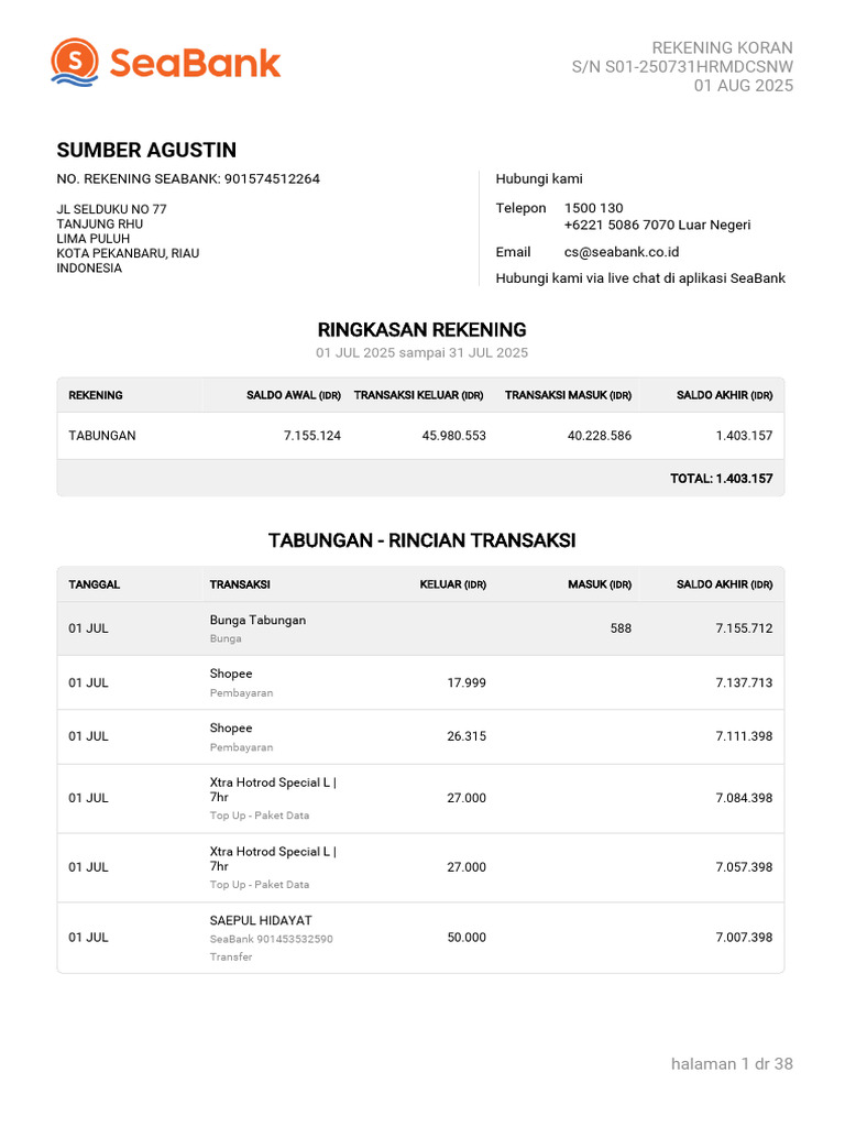Rekening Koran PT Inovasi Nexustek | PDF