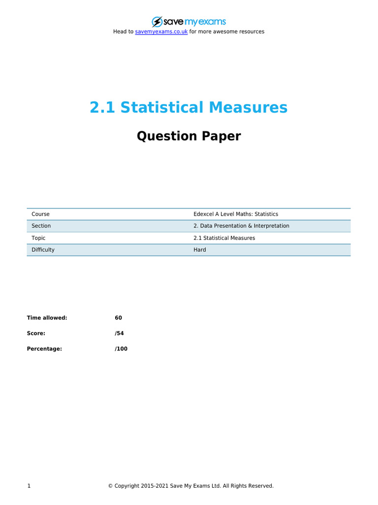 Edexcel A Level Maths Statistics 2.1 Statistical Measures SaveMyExams ...