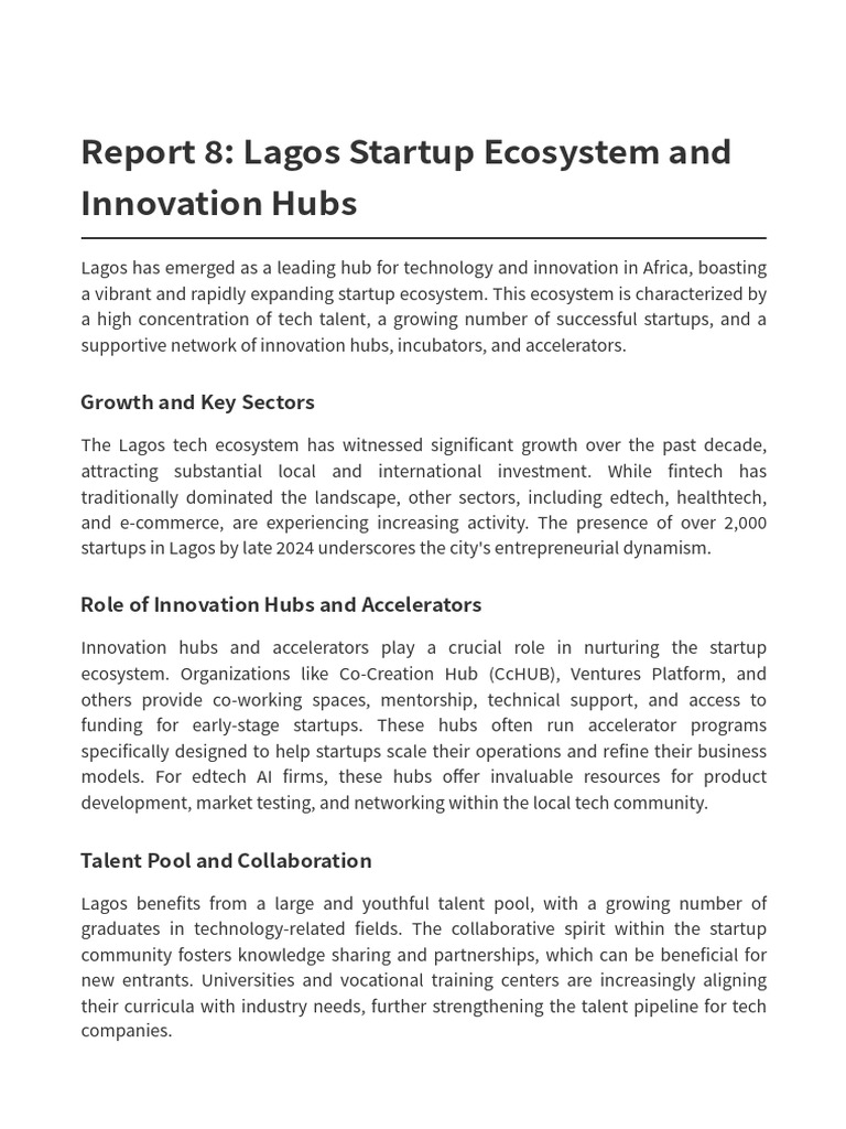 Report 8 Lagos Startup Ecosystem | PDF | Startup Company | Small ...