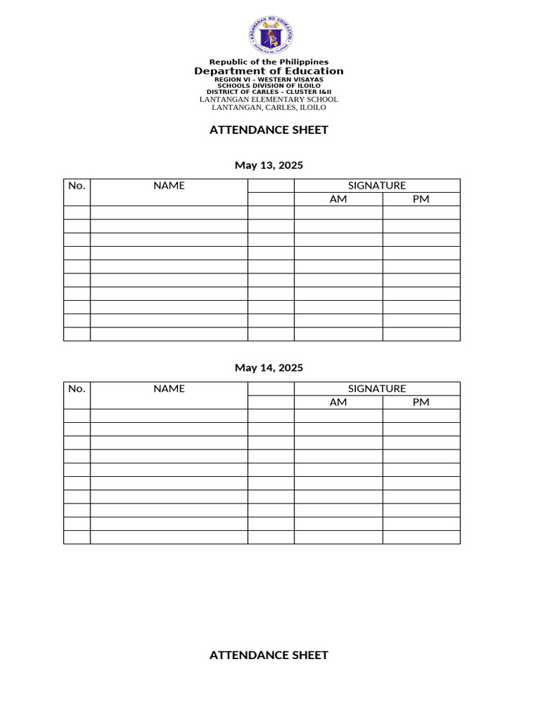 Lantangan Elementary School Attendance Sheet | PDF