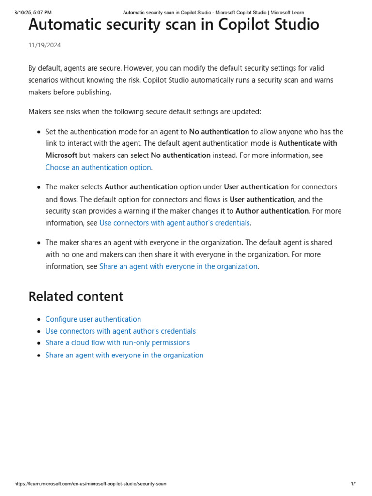 Copilot Studio Automatic Security Scan | PDF