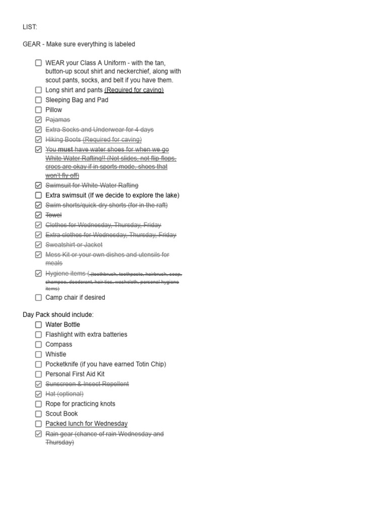 Essential Gear Checklist for Scouts | PDF