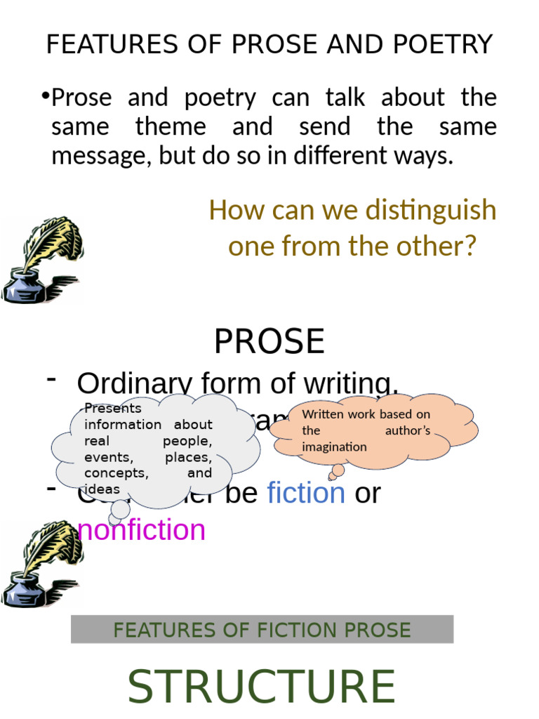 10 Features of Prose and Poetry | PDF | Poetry | Narration