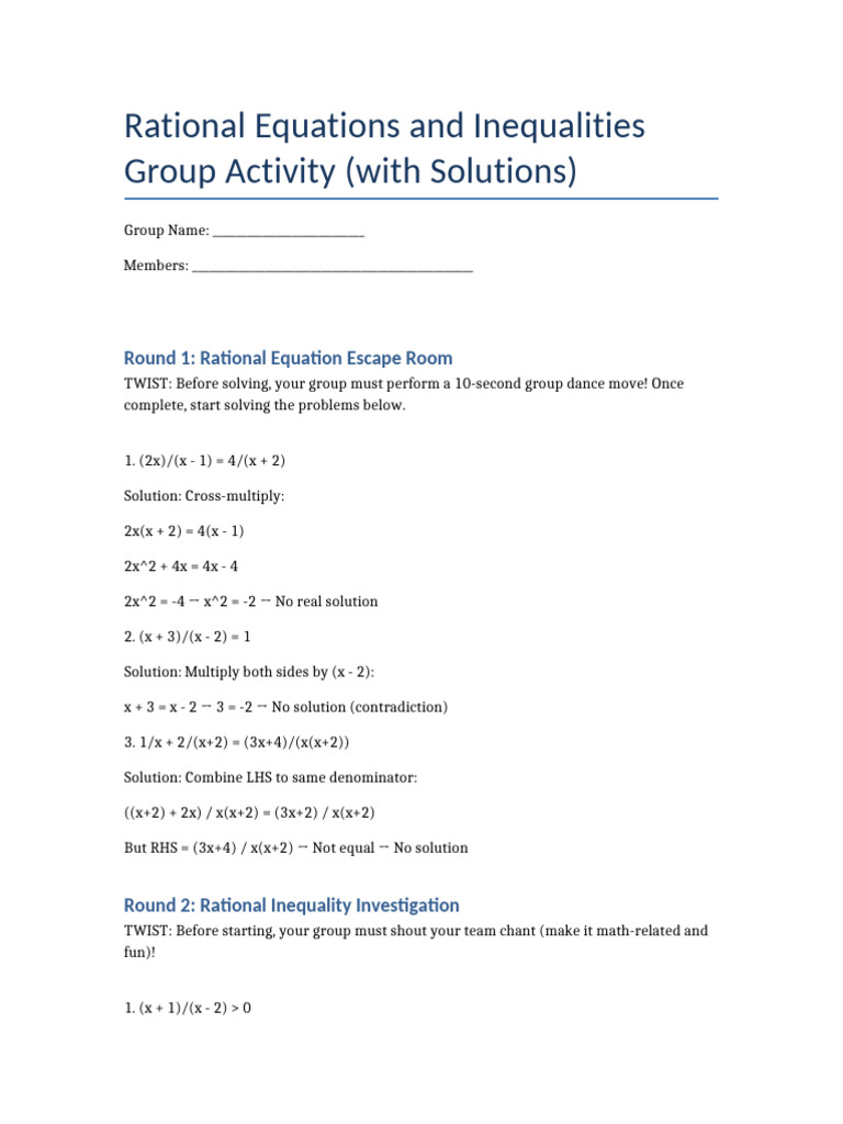 Rational Equations Activity Guide | PDF
