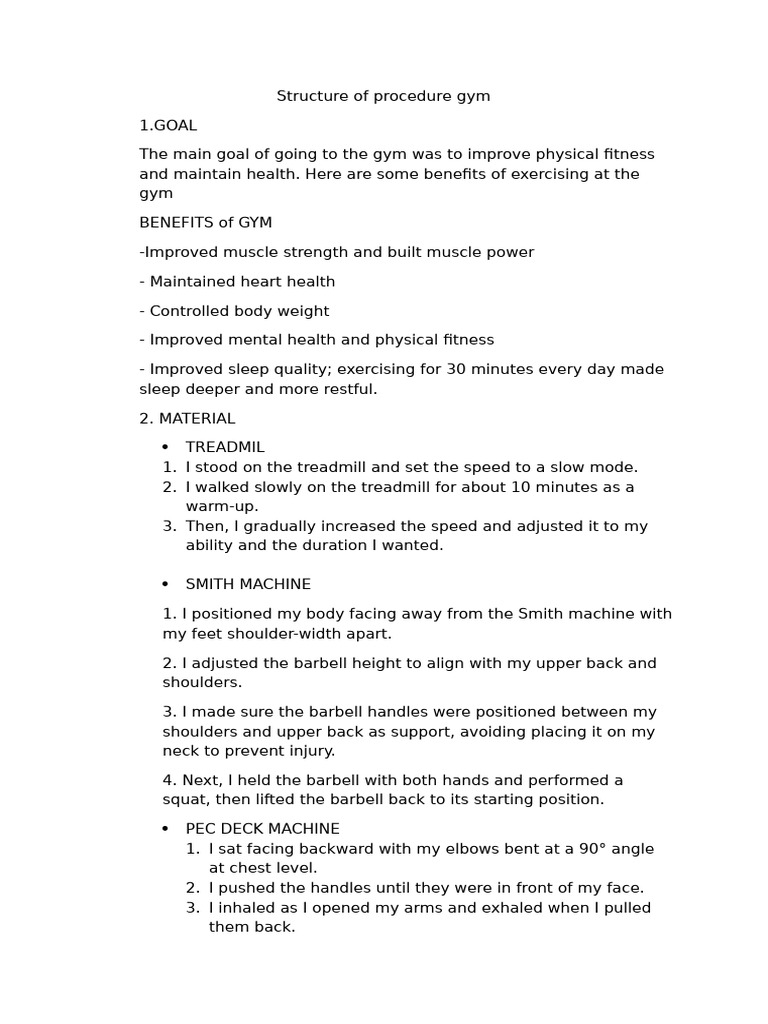 Gym Workout Procedure Guide | PDF