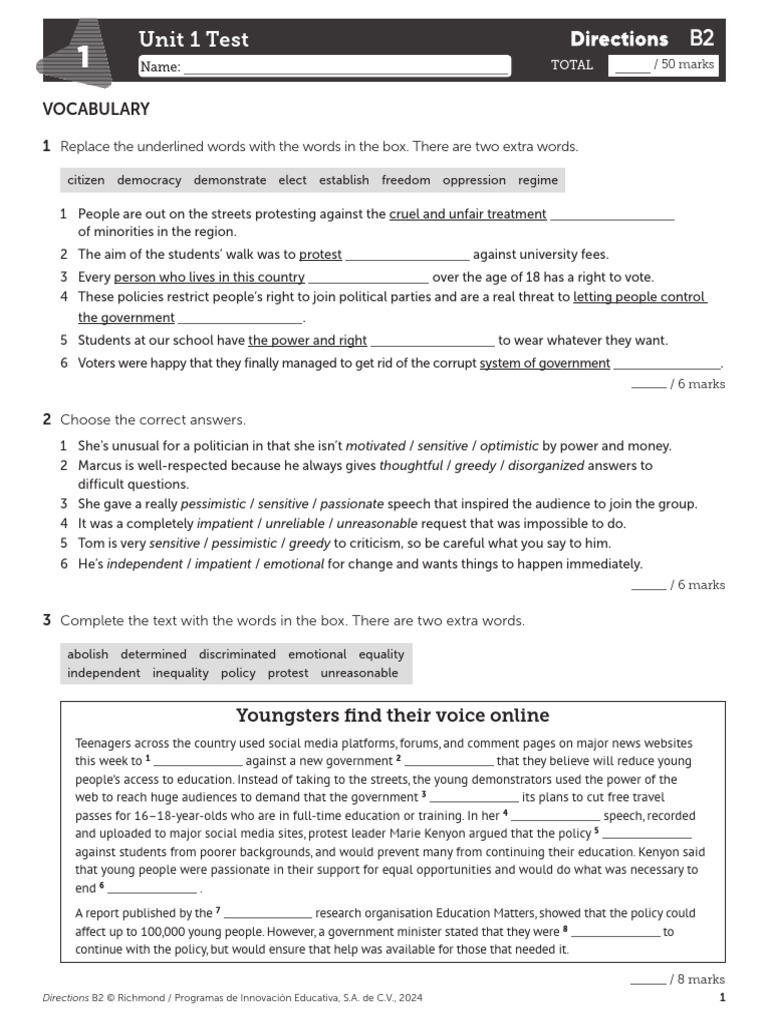 AddRes Directions B2 Tests U1 | PDF