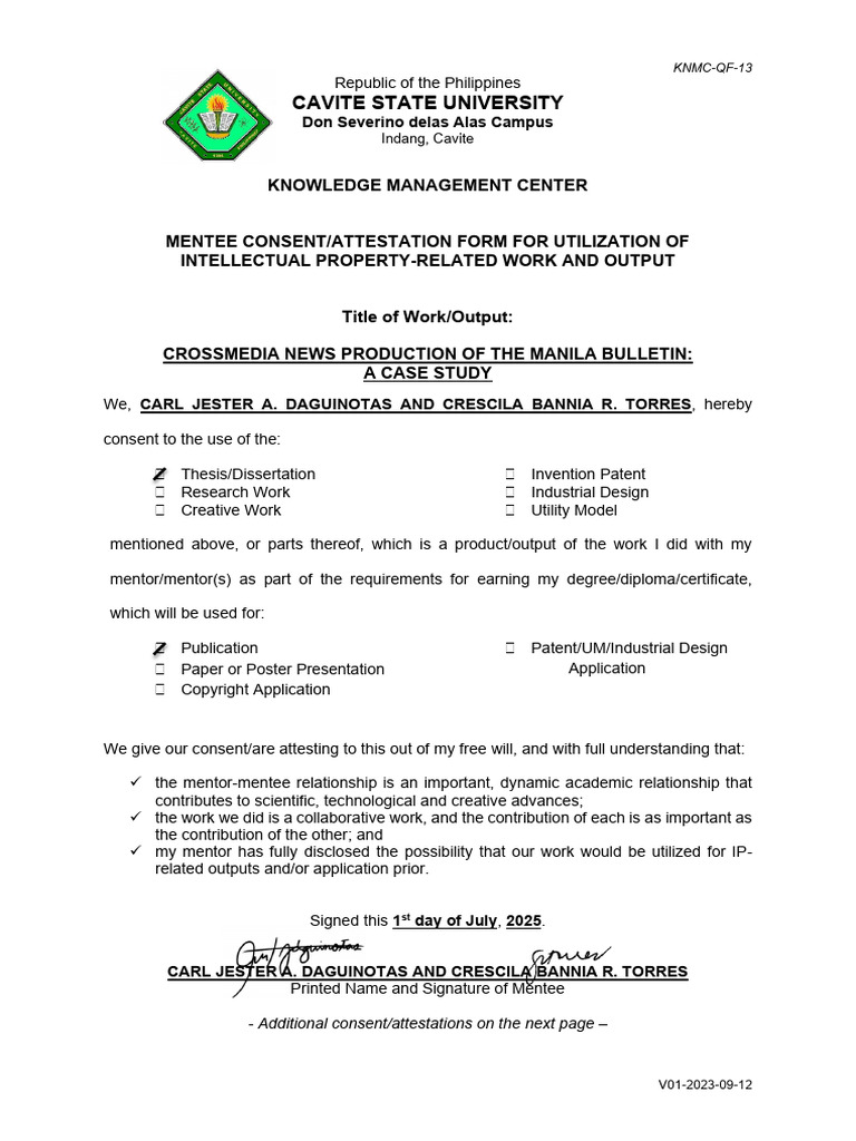 Mentee Consent Form for IP Utilization | PDF | Intellectual Property ...