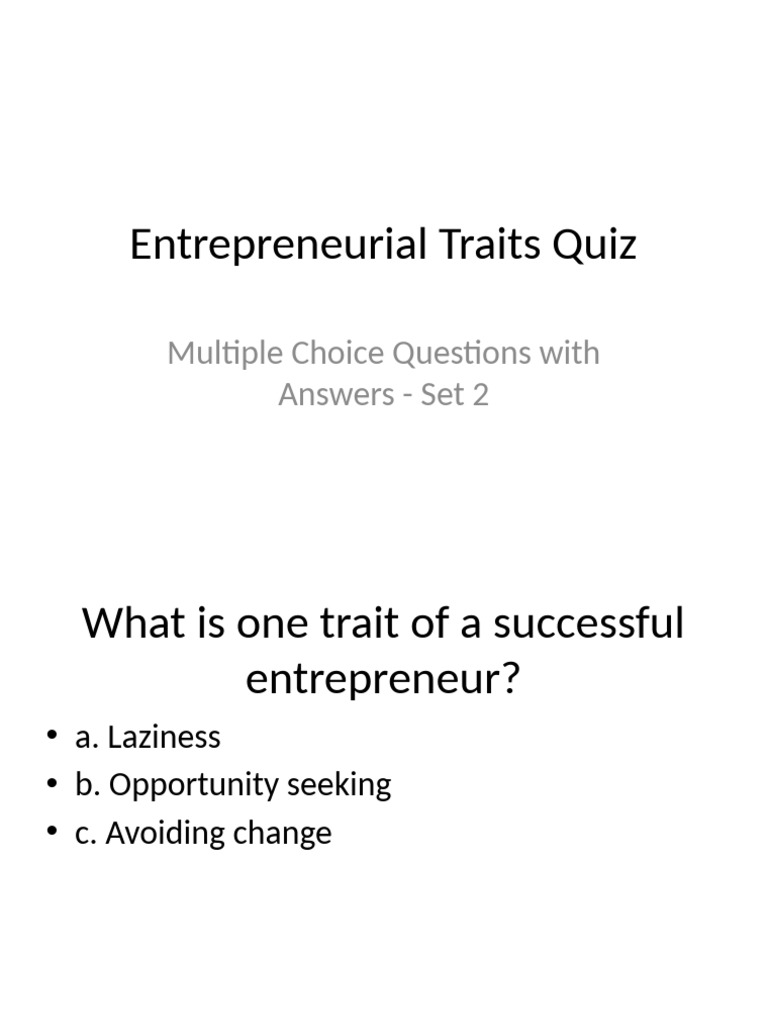 Entrepreneurial Traits Quiz: Set 2 | PDF