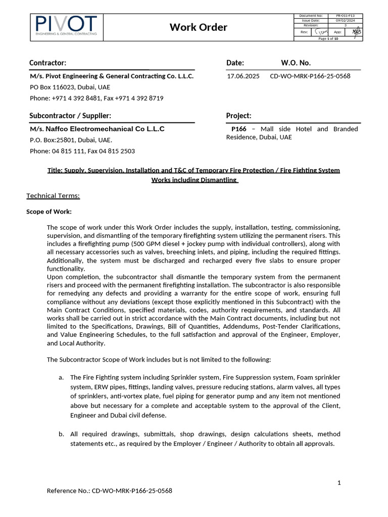 Temporary Fire Protection System Work Order | PDF | Indemnity ...
