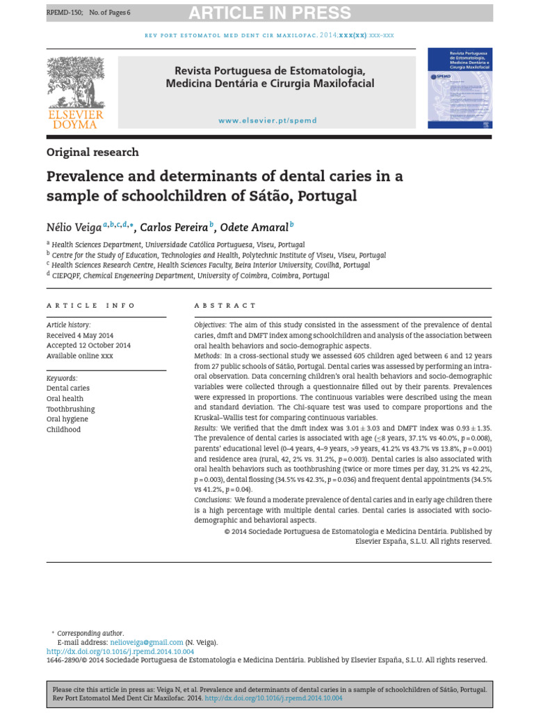 Dental Caries in Sátão Schoolchildren | PDF | Oral Hygiene | Medical ...