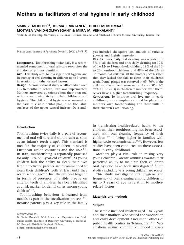 Mothers As Facilitators of Oral Hygiene | PDF | Oral Hygiene