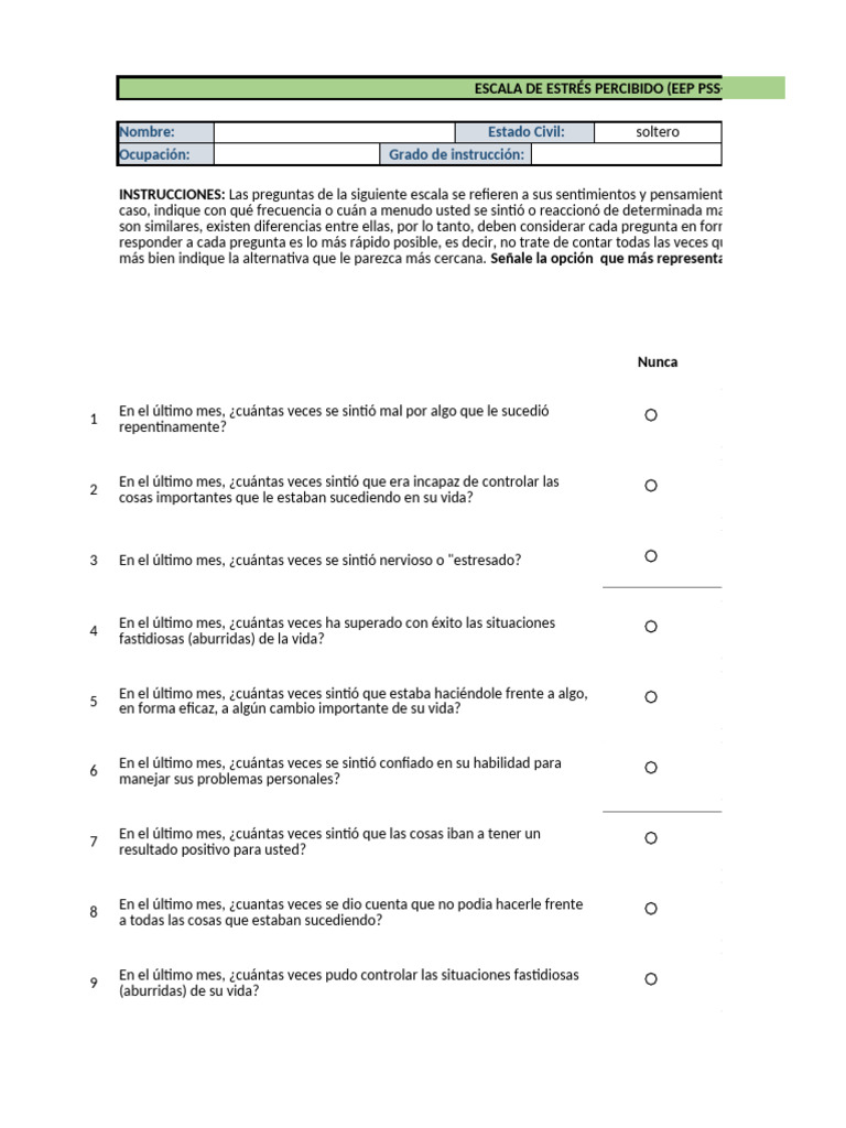 Escala de Estrés Percibido PSS-14 | PDF | Sicología | Ciencias del ...