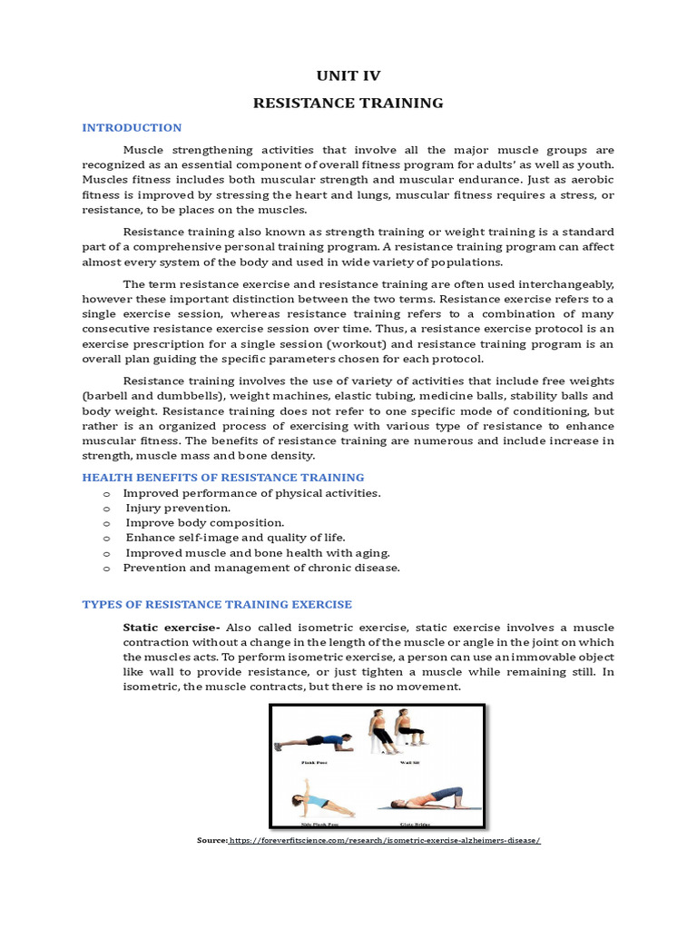 UNIT-4-RESISTANCE-TRAINING | PDF | Strength Training | Physical Fitness