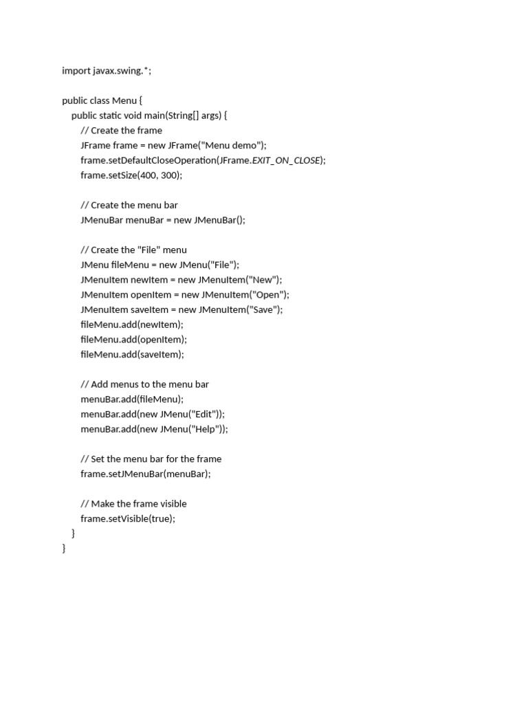 Java JMenu Example Code | PDF