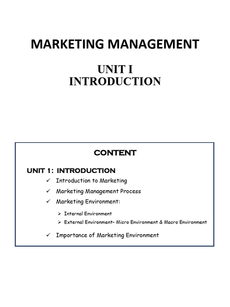 Marketing Management: Unit I | PDF