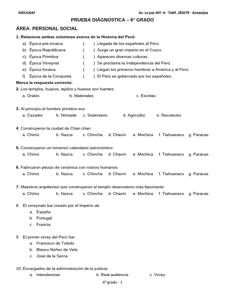 Prueba Diagnóstica de Personal Social 6° Grado | PDF | Perú | Selva