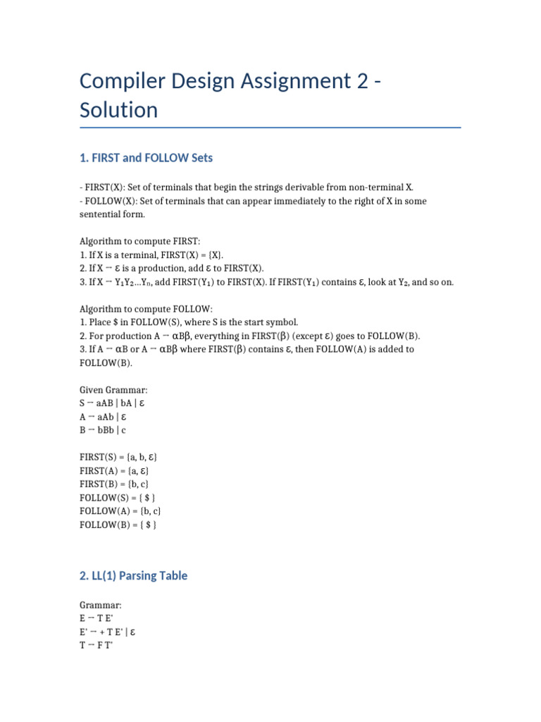 Compiler Design: FIRST, FOLLOW, LL(1) Parsing | PDF