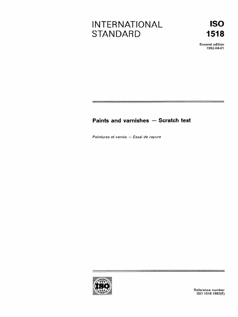 ISO 1518:1992 Scratch Test Standard | PDF | International Organization ...