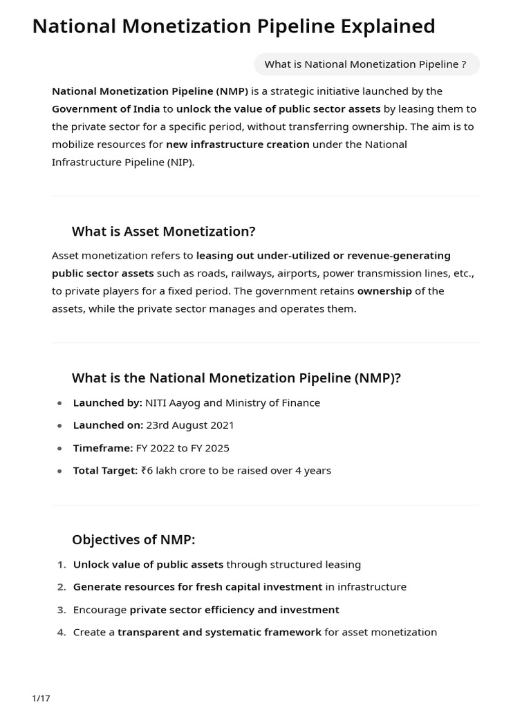 National Monetization Pipeline Overview | PDF | Public–Private ...