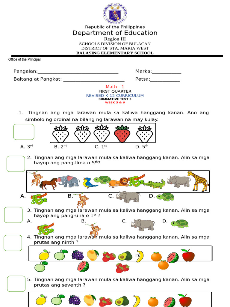 Math Summative Test 3 for Grade 1 | PDF | Human Voice | Phonetics