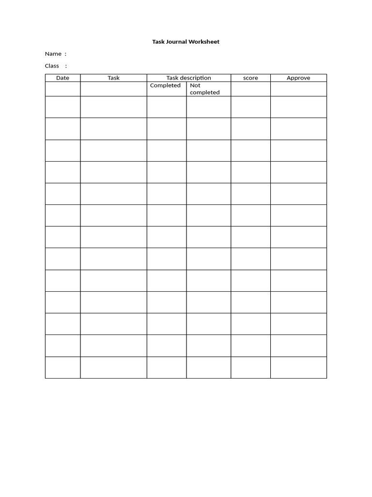 Task Journal Worksheet | PDF