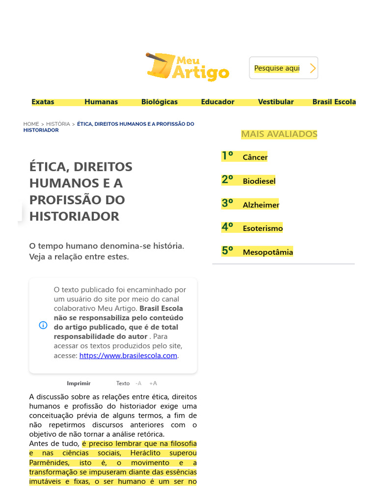 Ética, Direitos Humanos e A Profissão Do Historiador - Brasil Escola ...