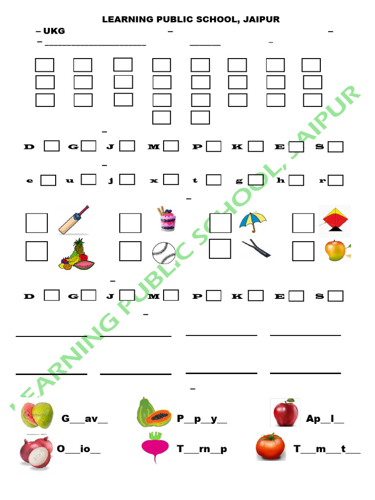 UKG English Worksheet for Students | PDF