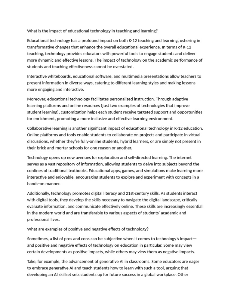 Impact of Educational Technology in K-12 | PDF | Educational Technology ...