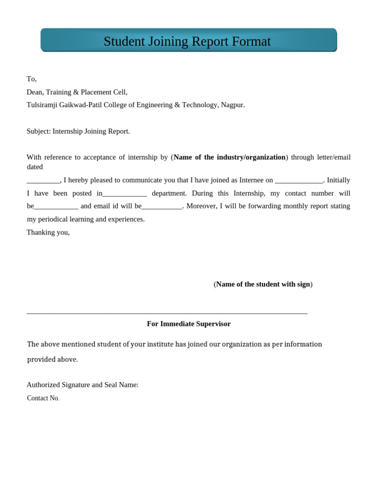 Internship Joining Report Form | PDF
