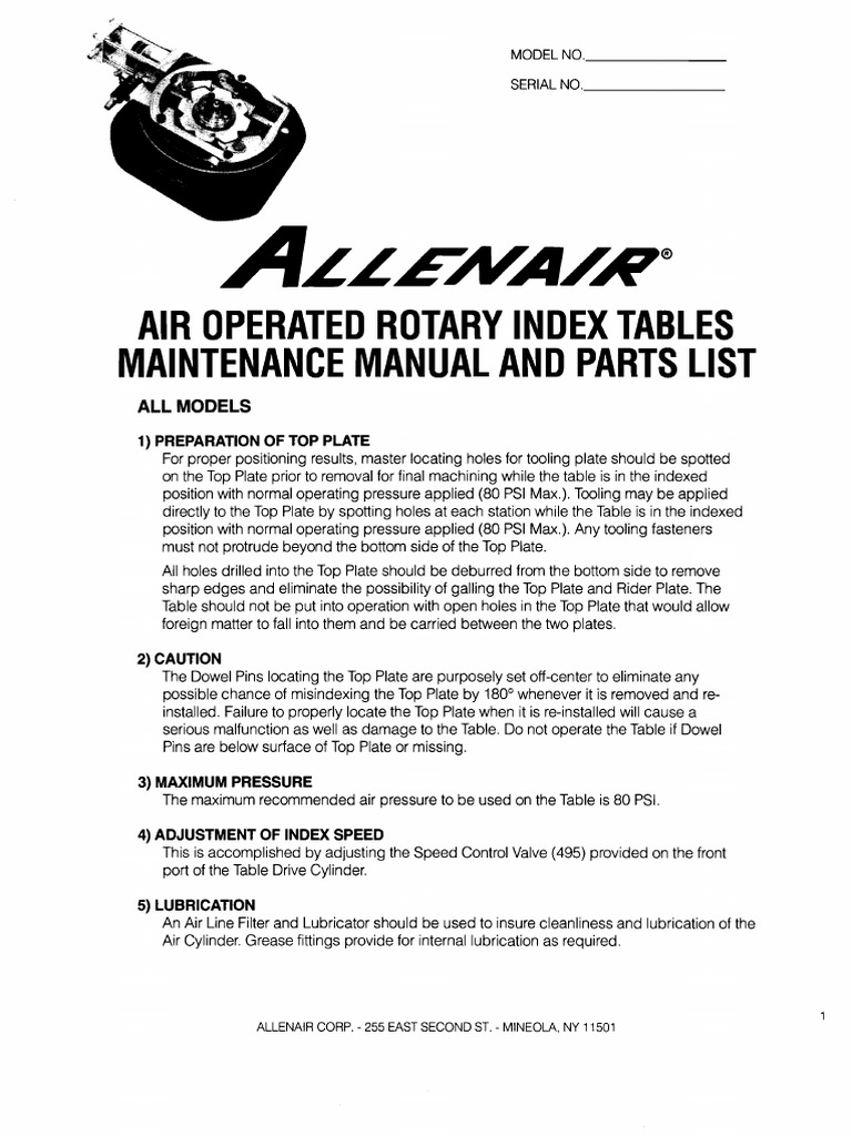 Air Operated Rotary Index Table Manual | PDF | Gear | Piston
