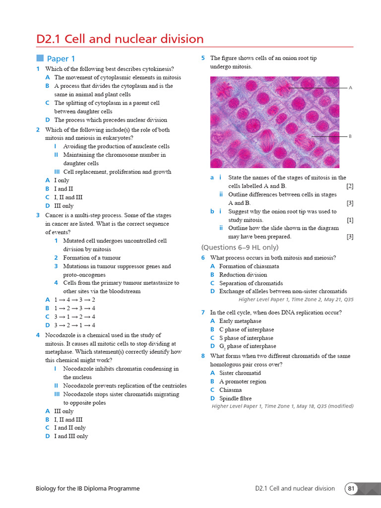 Practice Questions - Cell Division BIOZONE | PDF | Mitosis | Meiosis