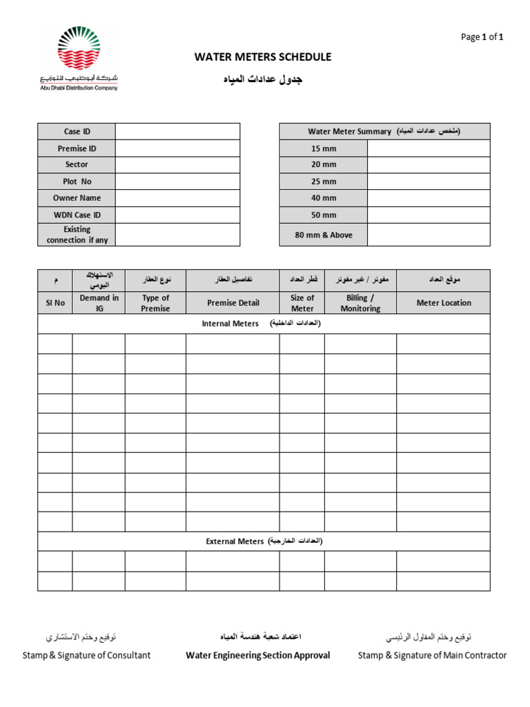Internal Meter Schedule Form - Water Meters Schedule | PDF