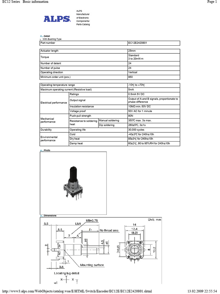EC12 Series Encoder Specifications | PDF | Soldering | Electronic ...