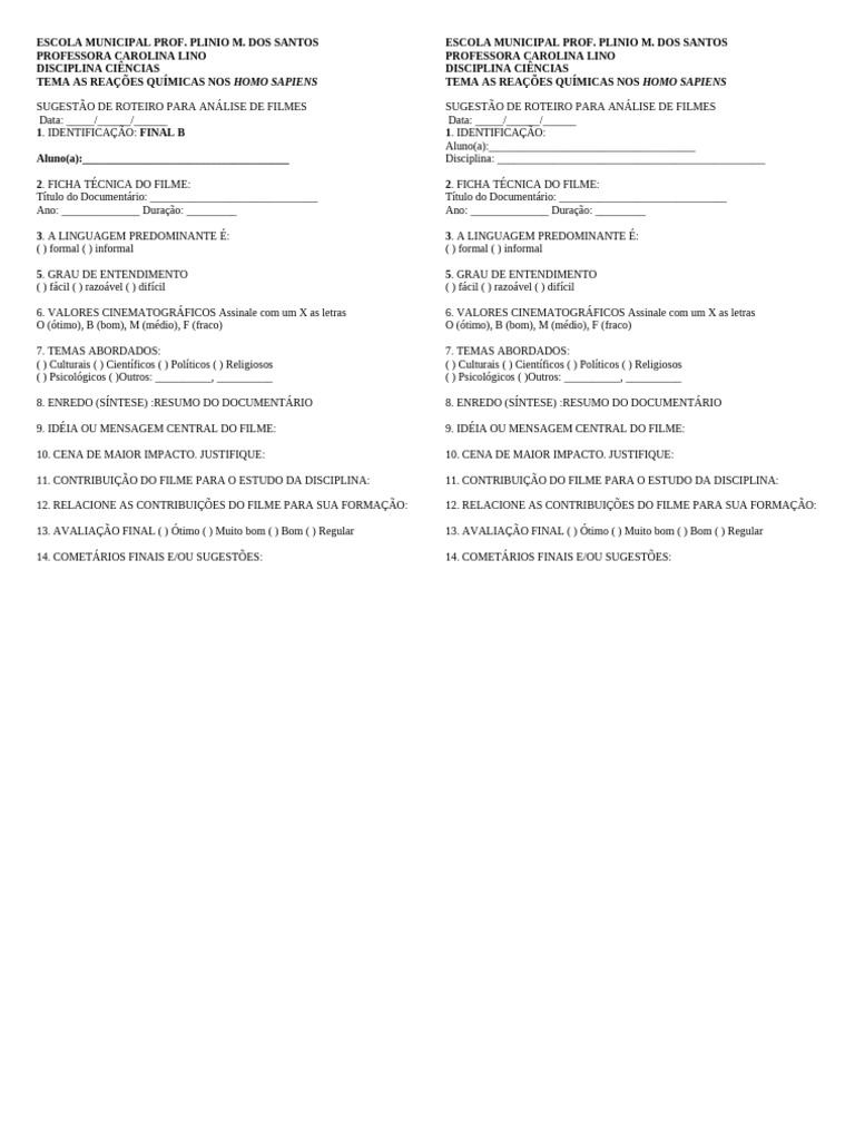 Ficha De Roteiro De Filme Pdf