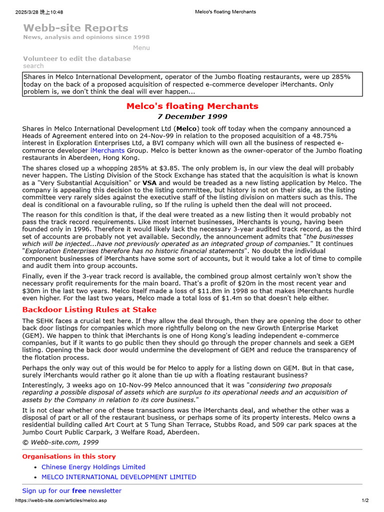 Melco's Floating Merchants | PDF