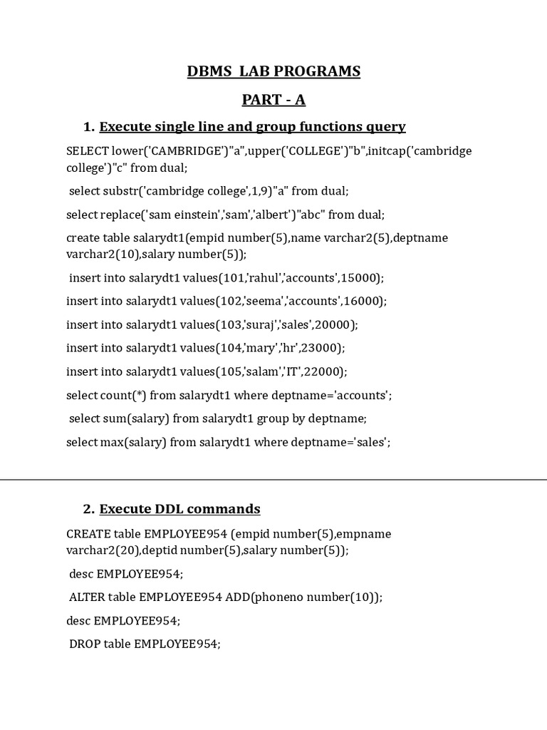DBMS Lab Programs: SQL & PL/SQL Exercises | PDF | Programming Paradigms ...