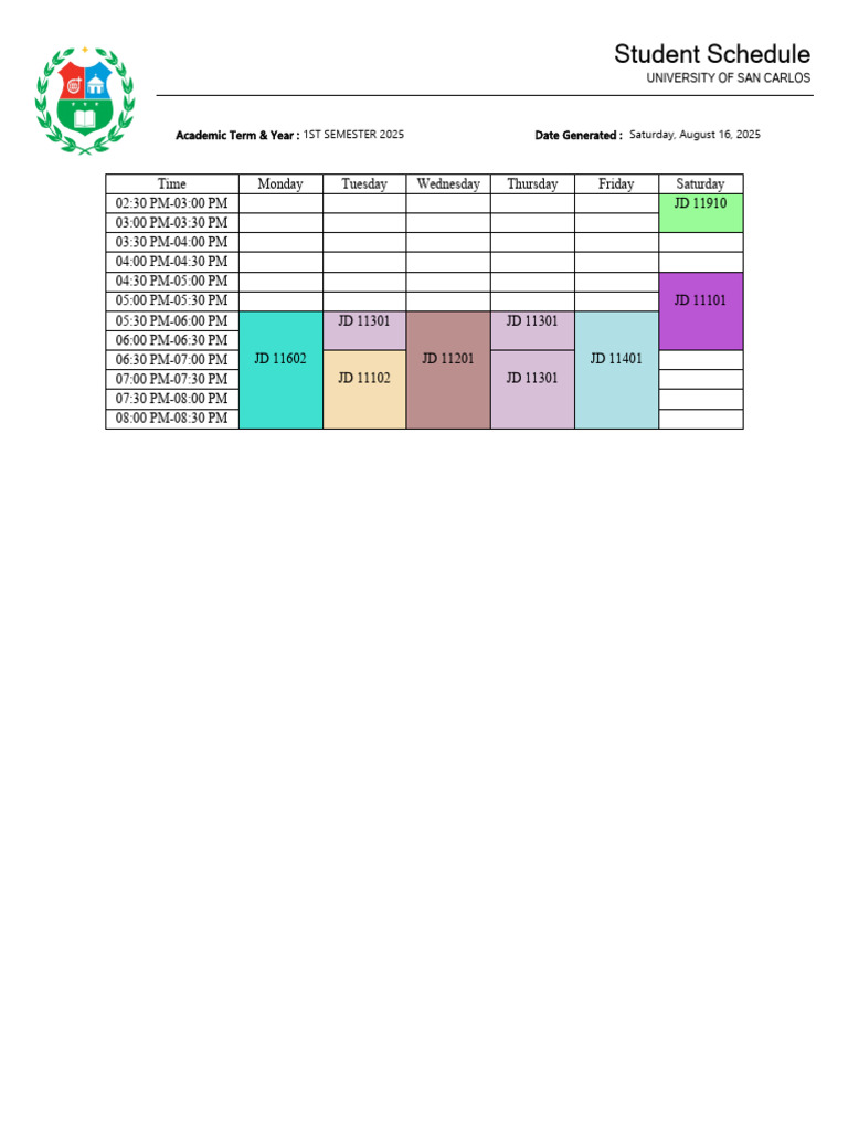 1st Semester 2025 Student Schedule | PDF