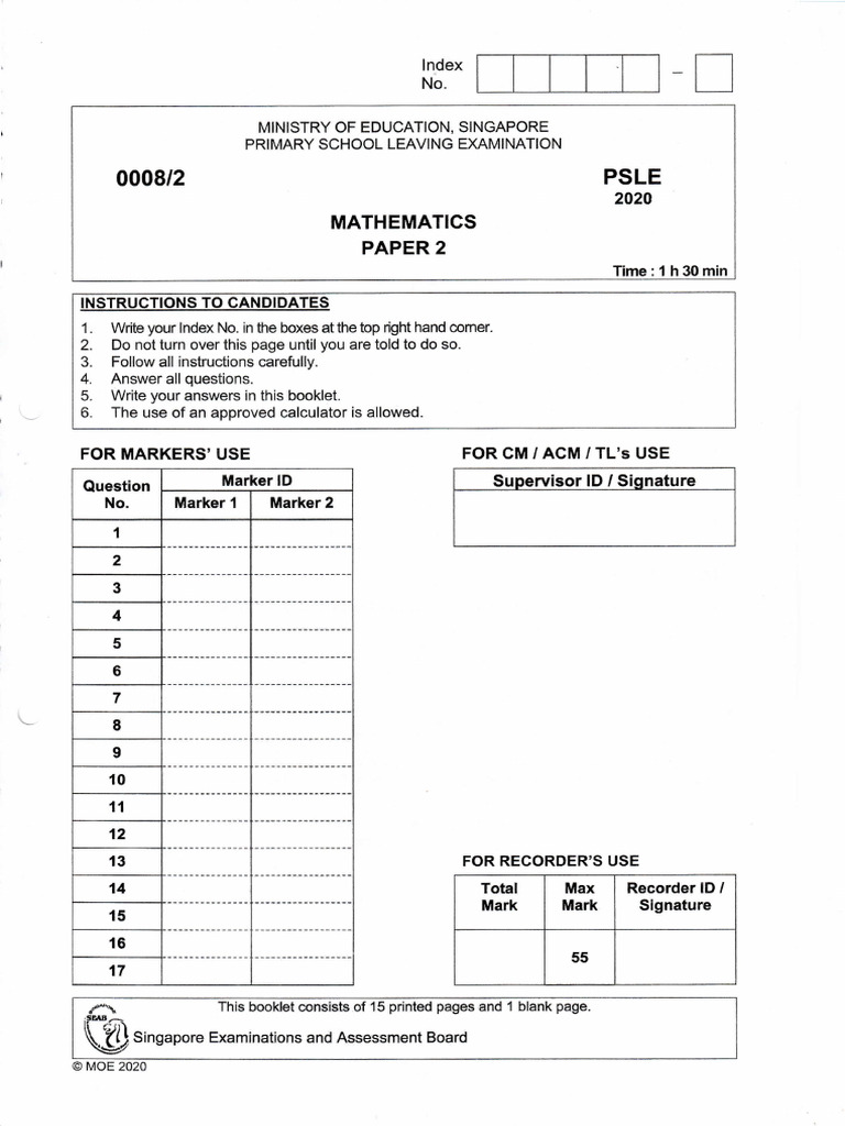 PSLE Maths 2020 Paper 2 | PDF
