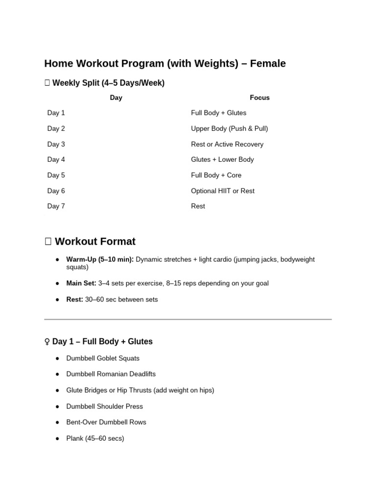 Home Workout Program (With Weights) - Female | PDF