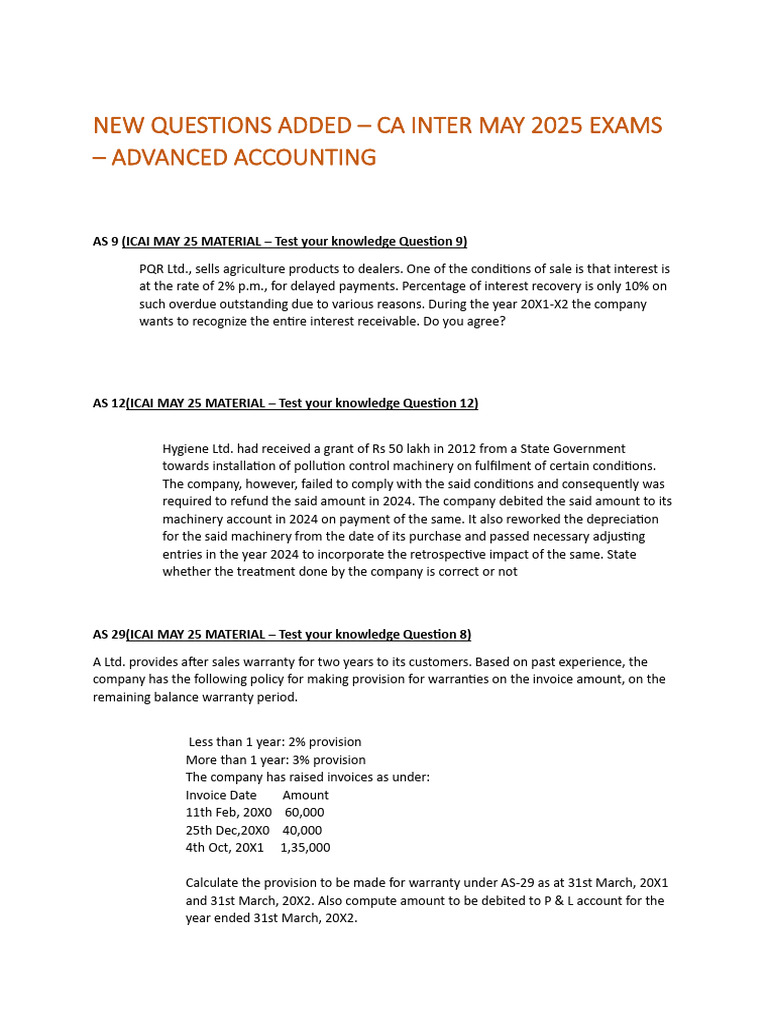 New Questions Added - Ca Inter Advanced Accounting May 25 | PDF ...