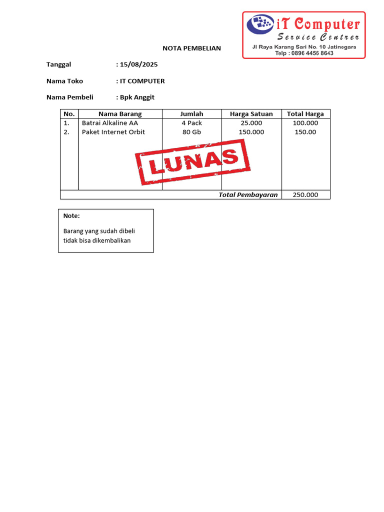 Nota Pembelian | PDF