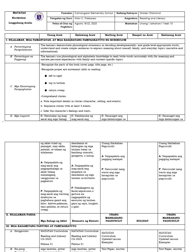 g1 q1 DLL Week 10 RL | PDF