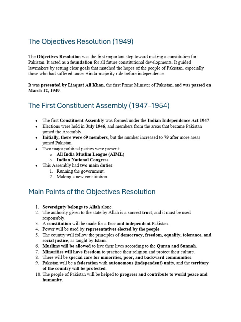 Objectives Resolution: Foundation of Pakistan's Constitution | PDF ...
