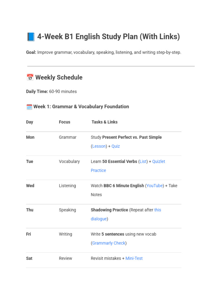 B1 English Study Roadmap | PDF | English Language | Vocabulary